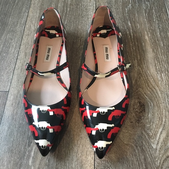 Miu Miu Pistol Mary Jane Flats - Picture 1 of 8